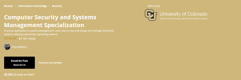 Coursera - Computer Security and Systems Management Specialization poster