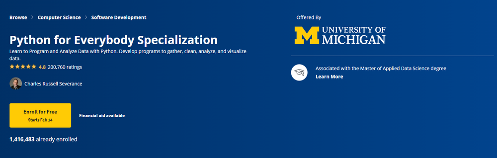 Coursera - Python for Everybody Specialization poster