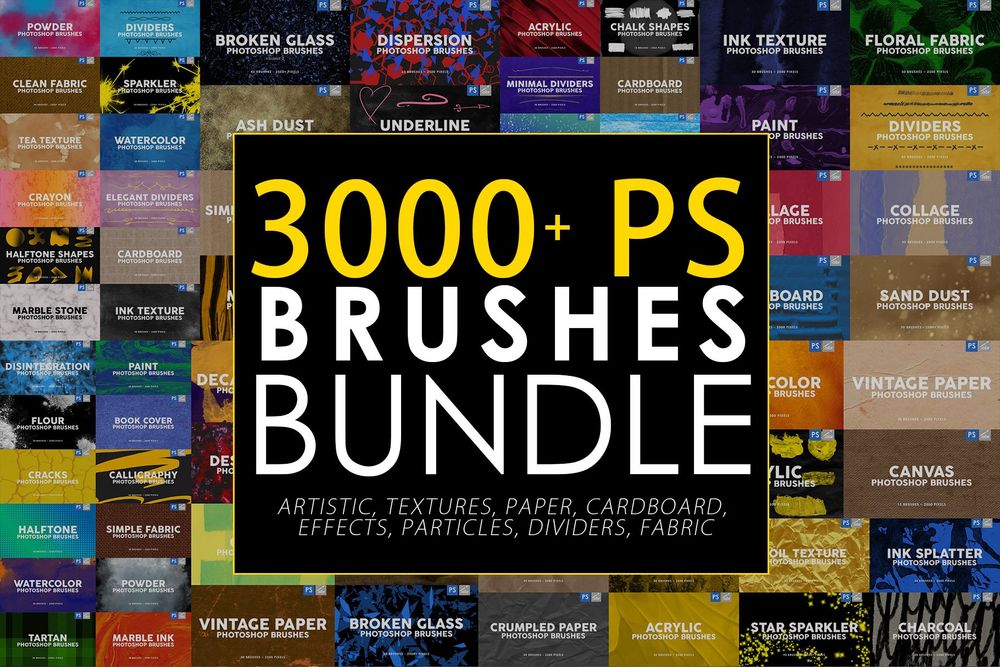 CreativeMarket - 3000 Photoshop Stamp Brushes Bundle poster