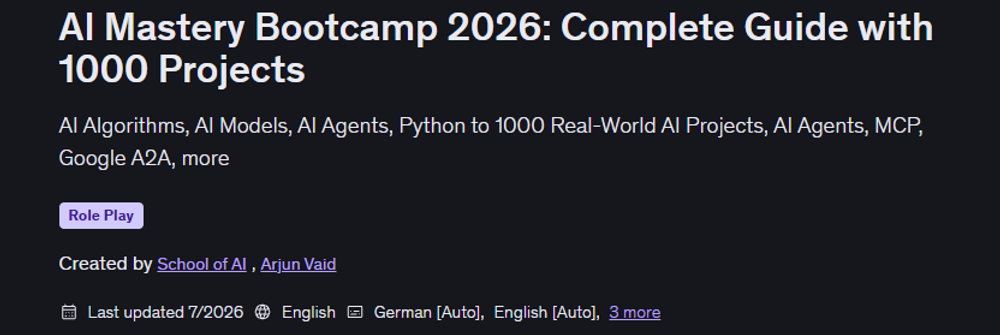 [Udemy]- AI Mastery Bootcamp 2026 Complete Guide with 1000 Projects 01-2026 poster